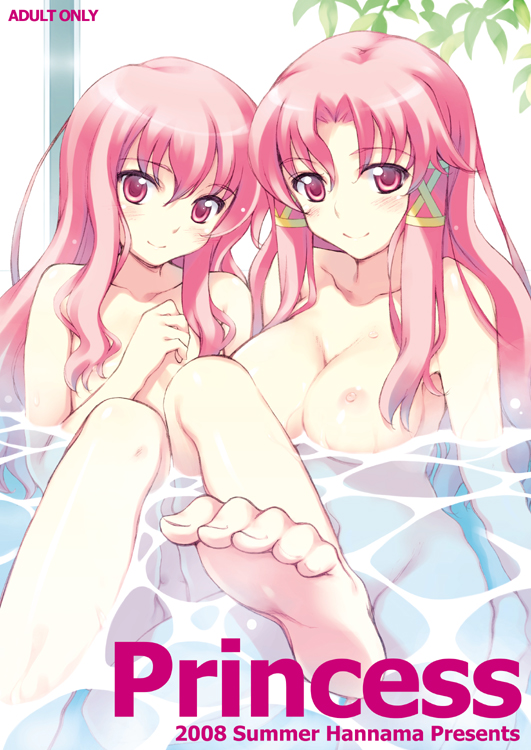 bath bathing blush breasts cattleya_yvette_la_baume_le_blanc_de_la_fontaine feet flat_chest inado_serere inato_serere large_breasts long_hair louise_francoise_le_blanc_de_la_valliere nipples nude pink_eyes pink_hair smile water zero_no_tsukaima