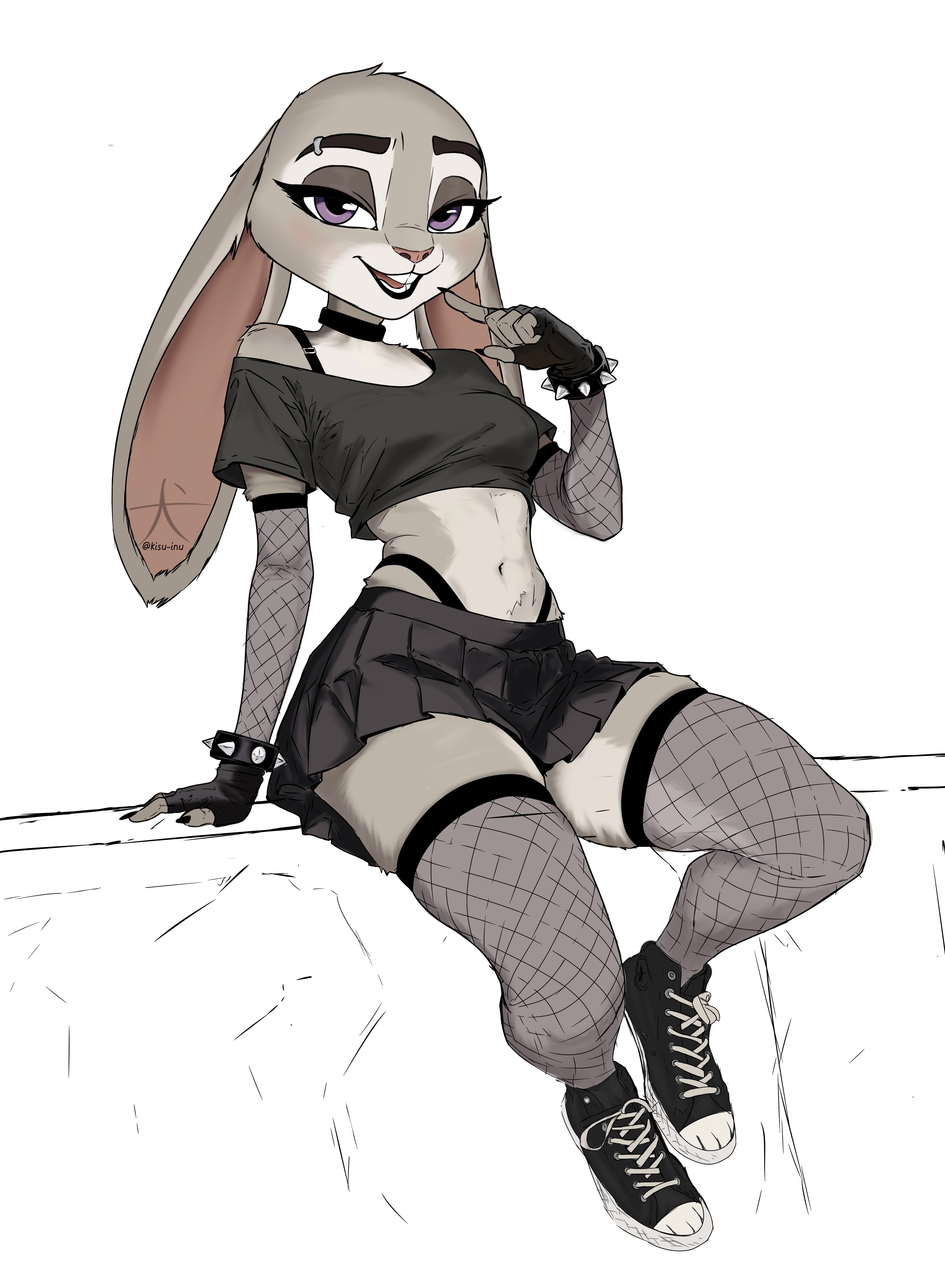 converse, fishnets, furry, goth, judy hopps, thighs, tight clothing, zootopia
