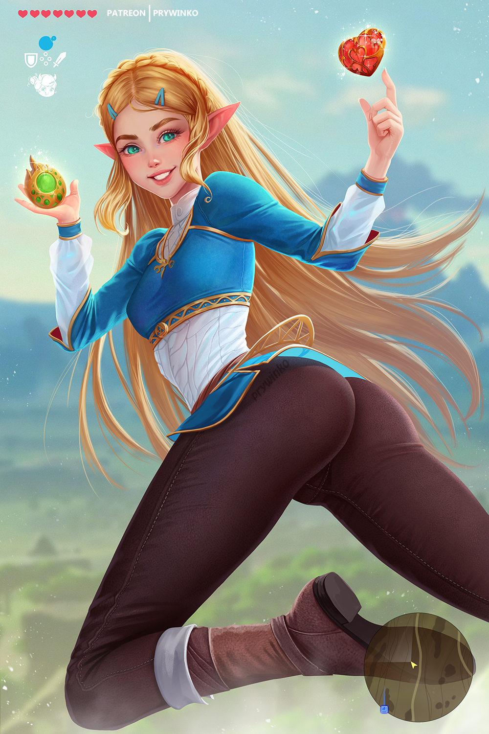 1girls, ass, breath of the wild, female, female only, looking at viewer, looking back, princess zelda, prywinko, solo, teenager, the legend of zelda, zelda (breath of the wild)