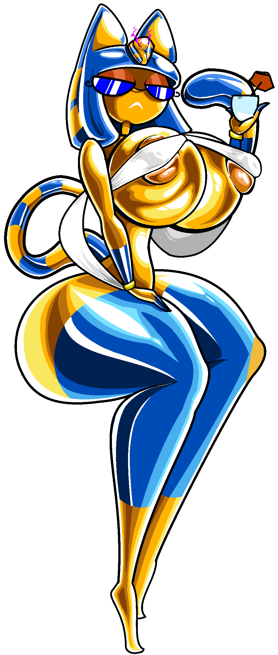 animal_crossing animate_inanimate ankha ankha_(animal_crossing) anthro areola areola_slip ass big_breasts big_butt breasts cat_tail cleopatra_hairstyle cloth container cup disney doll ears_up eyewear felid female glasses glistening glistening_body glistening_breasts glistening_hair gold_(metal) hair half-closed_eyes hi_res holding_container holding_cup holding_object humanoid identity_death knick_knack latex latex_creature living_doll living_latex long_tail makeup mammal mental_transformation narrowed_eyes nintendo nipples pixar reflective_body sillyseacreatur sitting solo sunglasses sunny_miami tail thick_thighs