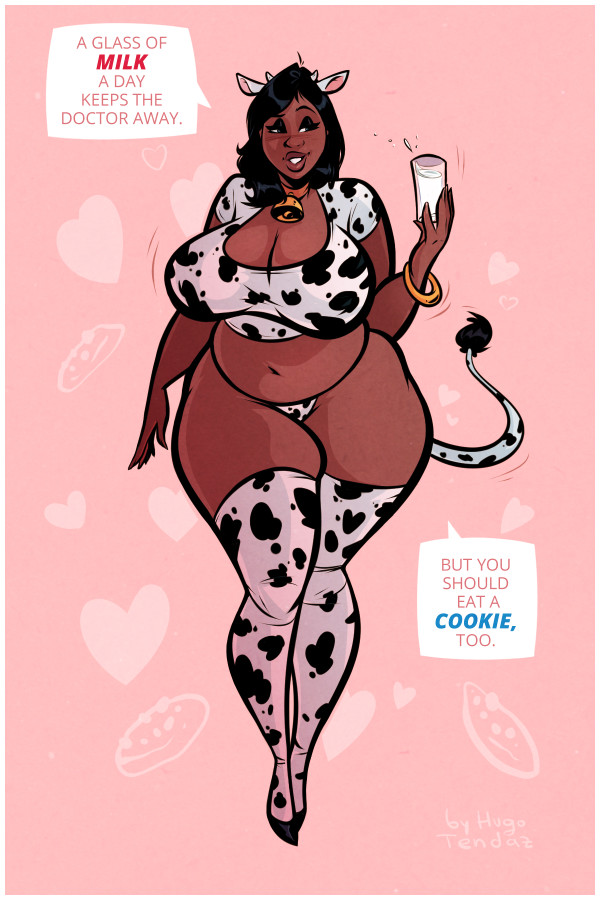 1girls 2010s 2019 2019s artist_signature belly big_breasts black_hair breasts chubby chubby_female cow_horns cow_print cow_print_bikini cow_print_legwear cow_print_thong dark-skinned_female dark_skin full_body glass glass_of_milk holding_glass holding_milk holding_object hugotendaz innuendo jpg milk short_hair simple_background solo solo_female solo_focus standing text text_bubble thick_thighs thighhighs thighs thighs_bigger_than_head thong thunder_thighs thunderthighs venus_body