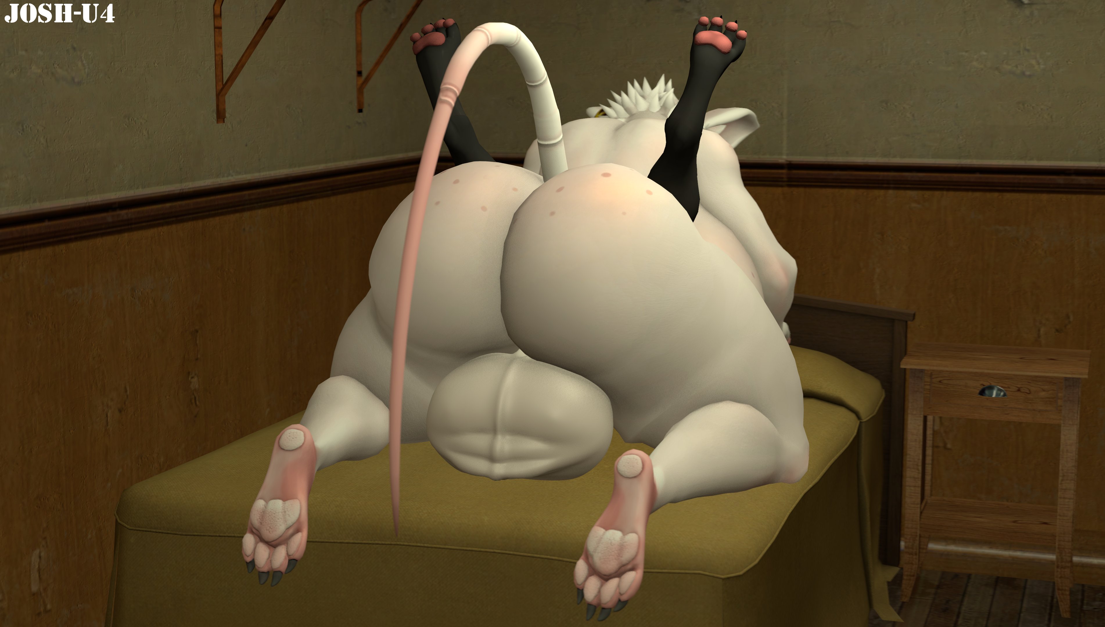 3d, anthro, black fur, blue eyes, cat tail, feline, futa on male, futanari, intersex, josh-u4, male, mating press, officer flint, officer flint (foretbwat), orange eyes, rat, rat tail, shads, size difference, the shadow of light, white fur