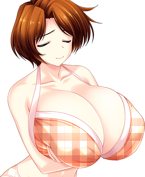 arisugawa_chisato big_breasts bikini brown_hair closed_eyes gigantic_breasts huge_breasts kurasaki_minato shabura_rental short_hair