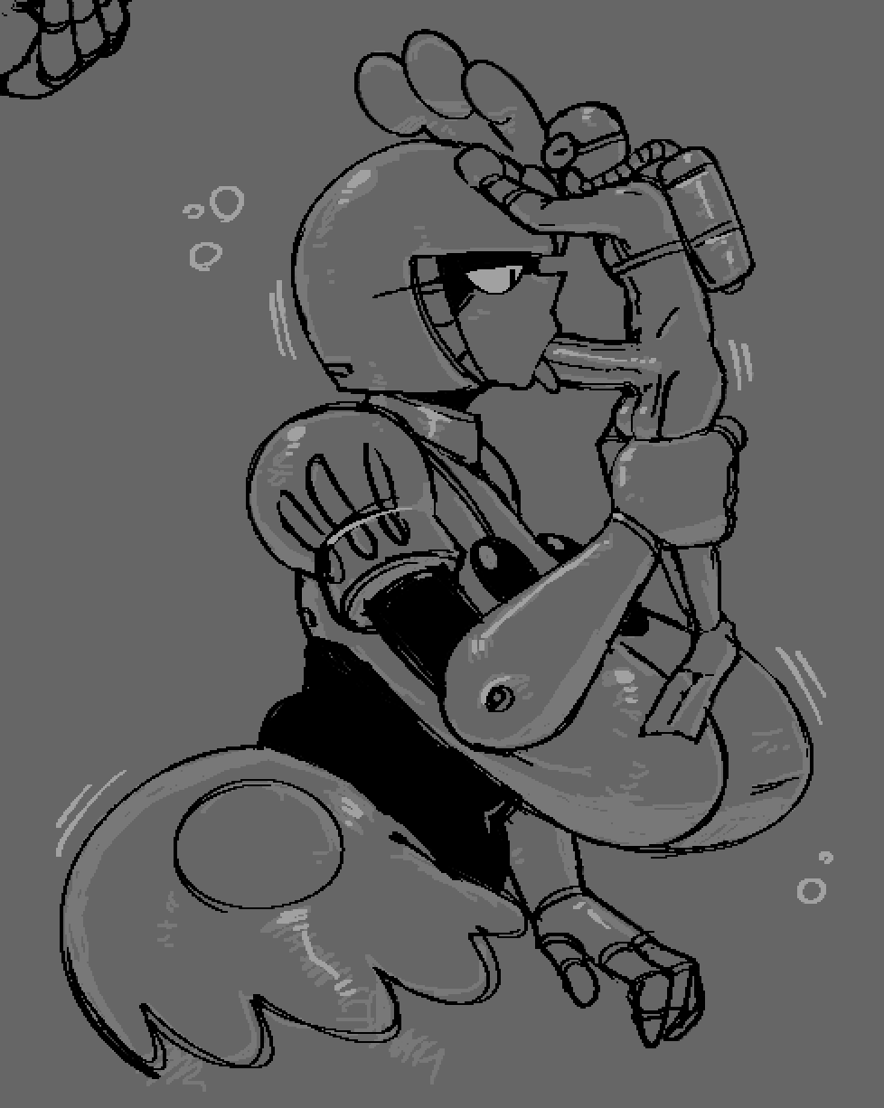 bigger dom, bigger dom smaller sub, bigger female, blowjob, capcom, female, male, mega man, mega man (classic), monochrome, robot, robot girl, scuba diver, shorter male, shorter male/taller female, size difference, smaller male, smaller penetrating, smaller penetrating bigger, splash woman, straight, submarichamomi2, tagme, taller female