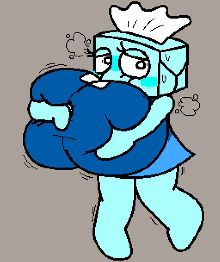 1girls, animate inanimate, big breasts, blue body, blue shirt, blue skirt, breasts, cooluthink, cushion, dandy's world, dandys world, fat breasts, female, grey background, holding breasts, holding breasts up, huge breasts, hyper, hyper breasts, massive breasts, no shading, roblox, roblox game, simple background, sweatdrop, sweating, thick thighs, tisha (dandy's world), tissue box, toon