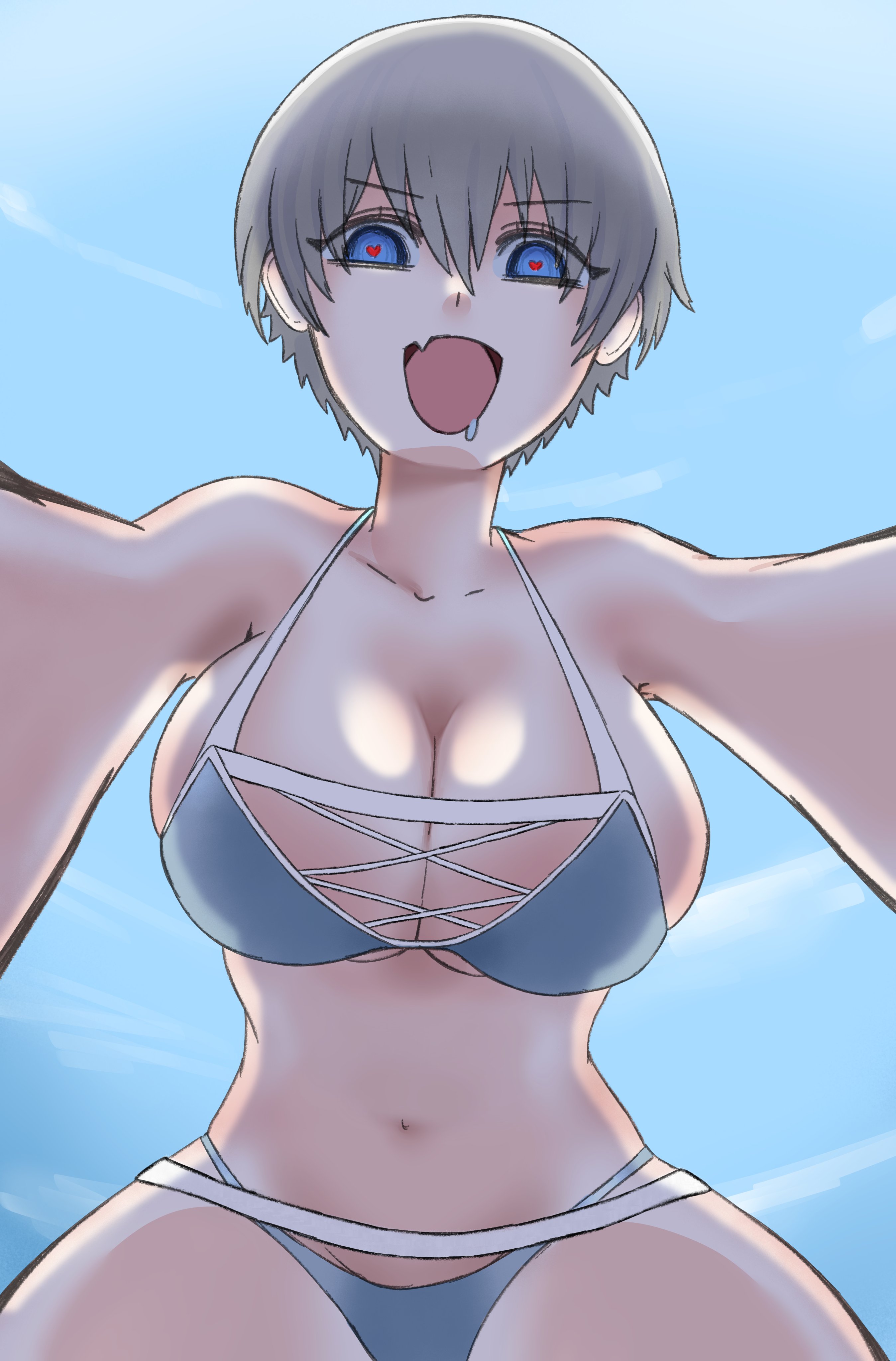 1girls, ass, big breasts, bikini, breasts, eager, female, female focus, female only, grey hair, grey-haired female, heart symbol, horny, horny female, imminent sex, its delishi, large ass, large boobs, light skin, light-skinned female, looking at viewer, pov, shortstack, solo, solo female, solo focus, swimsuit, swimwear, uzaki hana, uzaki-chan wa asobitai!