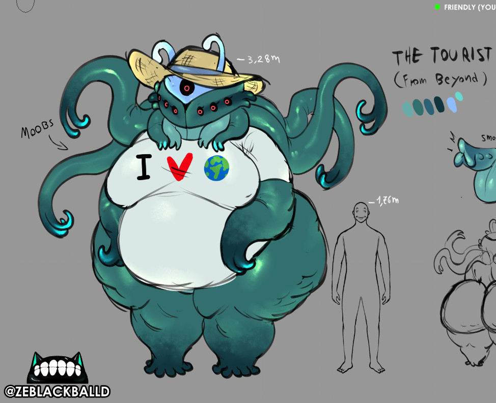 alien alien_boy cellulite character_sheet fat_ass fat_male hat huge_ass huge_belly huge_male t-shirt tentacle the_tourist_(zeblackballd) tourist zeblackballd_(artist)