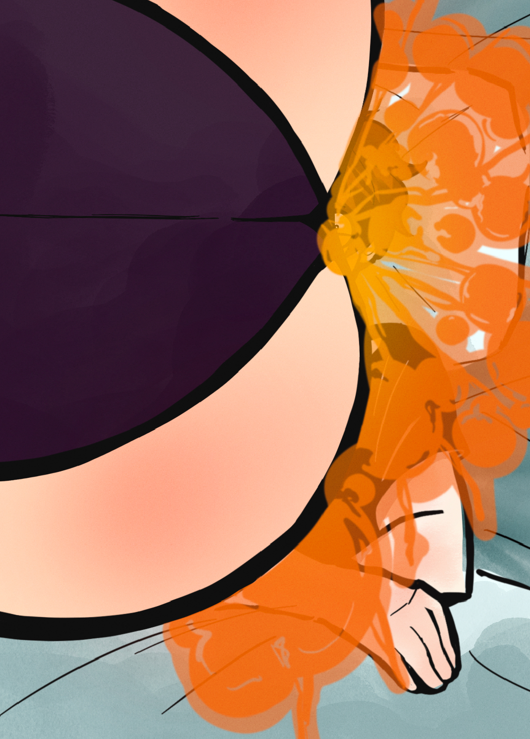 1boy, 1girls, ass, bigger female, comic, facesitting, fart, fart fetish, farting on face, fat ass, female, giantess, male, messy hair, milosartses, oc, pink hair, smothering, stinky, teasing, wide hips