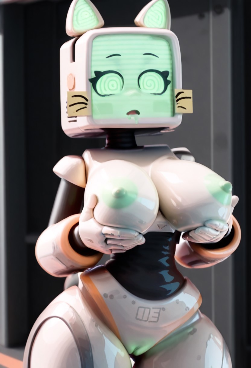 1girls @_@ ai_generated animal_ears body_writing boobs brain_drain brainwashing breasts cat_ears catgirl civitai computer_head computer_monitor computer_screen dazed drool drooling felid felid_humanoid feline female female_only grabbing_breasts grabbing_own_breast hypnosis hypnotized looking_at_viewer mind_control open_mouth pur_03 pussy robot robot_cat robot_catgirl robot_girl robot_humanoid screen_face solo solo_female solo_focus spiral_eyes submissive submissive_female tits tongue tv tv_head wide_hips