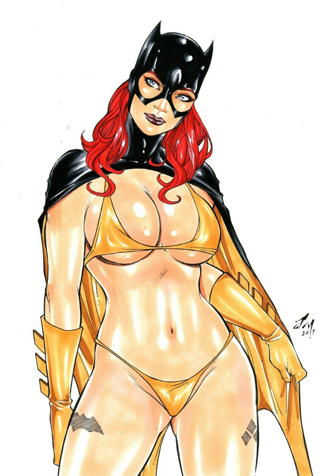 1girls 2019 barbara_gordon batgirl batman_(series) belly_button big_breasts birds_of_prey black_cape blue_eyes bra breasts busty cape cleavage cowl dated dc dc_comics ed_benes_studio eyeshadow female female_only gloves highleg highleg_lingerie highleg_panties highleg_thong highleg_thong_panties junior_maia large_breasts lingerie lipstick long_hair makeup mascara midriff navel panties pinup red_eyebrows red_hair red_lips red_lipstick sideboob signature solo standing stomach superheroine tattoo thighs thong thong_panties underboob yellow_bra yellow_cape yellow_gloves yellow_lingerie yellow_panties yellow_thong yellow_thong_panties