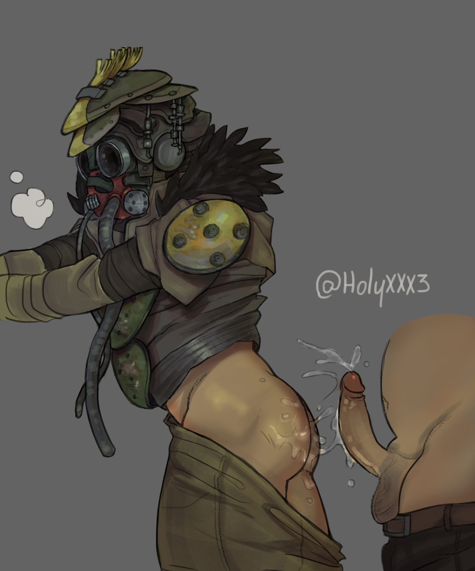 2d, apex legends, ass, bloodhound (apex legends), covered face, cum, cum in ass, gay, gay anal, holyxxx3, homosexual, homosexual male, male only, male penetrated, male penetrating, male penetrating male, male/male, standing sex