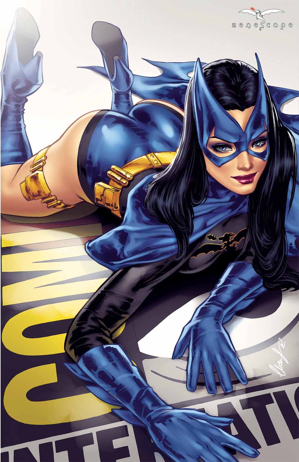 1girls ass batman_(series) belt black_bodysuit black_hair blue_cape blue_eyes blue_gloves blue_heels blue_mask blue_shorts bodysuit breasts cape comic_cover crossover dat_ass dc dc_comics elias_chatzoudis eyeshadow female female_ass female_only gloves grimm_fairy_tales_(comic) grimm_fairy_tales_zenescope heels high_heels hot_pants huntress_(dc) lipstick long_hair lying lying_down lying_on_stomach makeup mascara mask official_art pink_lips pink_lipstick pinup pouch short_shorts shorts smile smiling solo superheroine text utility_belt yellow_belt zenescope zenescope_entertainment