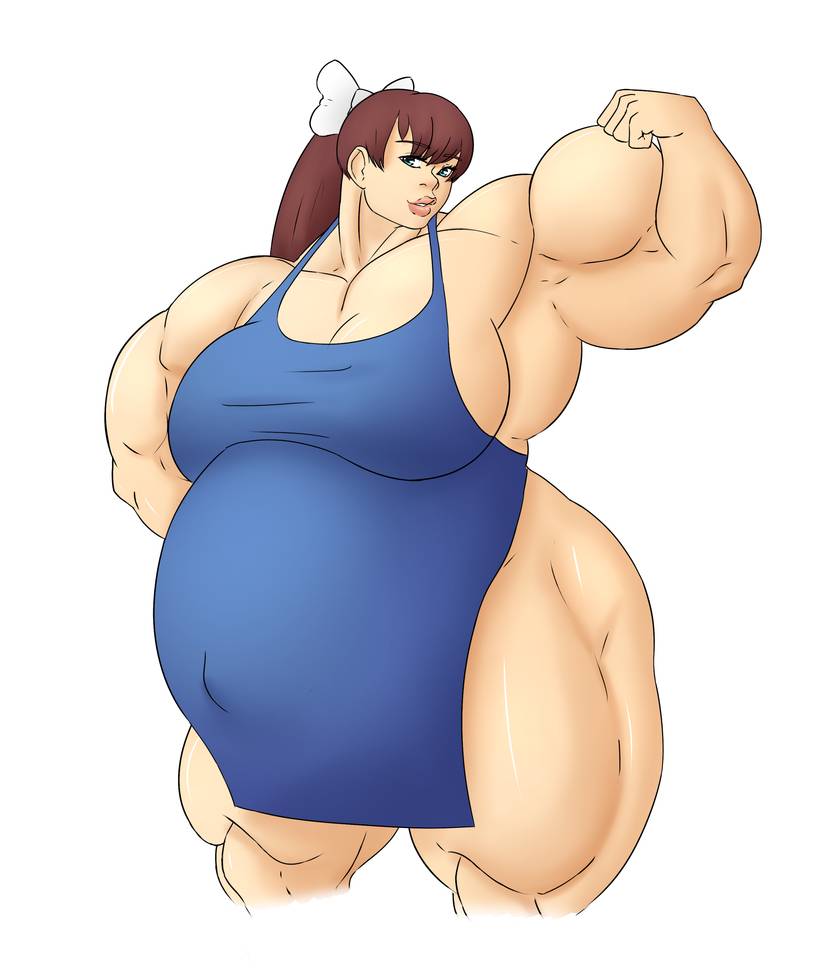 aged_up apron bow large_belly large_breasts large_muscles modezombie musclegut muscular muscular_female naked_apron pregnant ranma_1/2 thick ukyo_kuonji