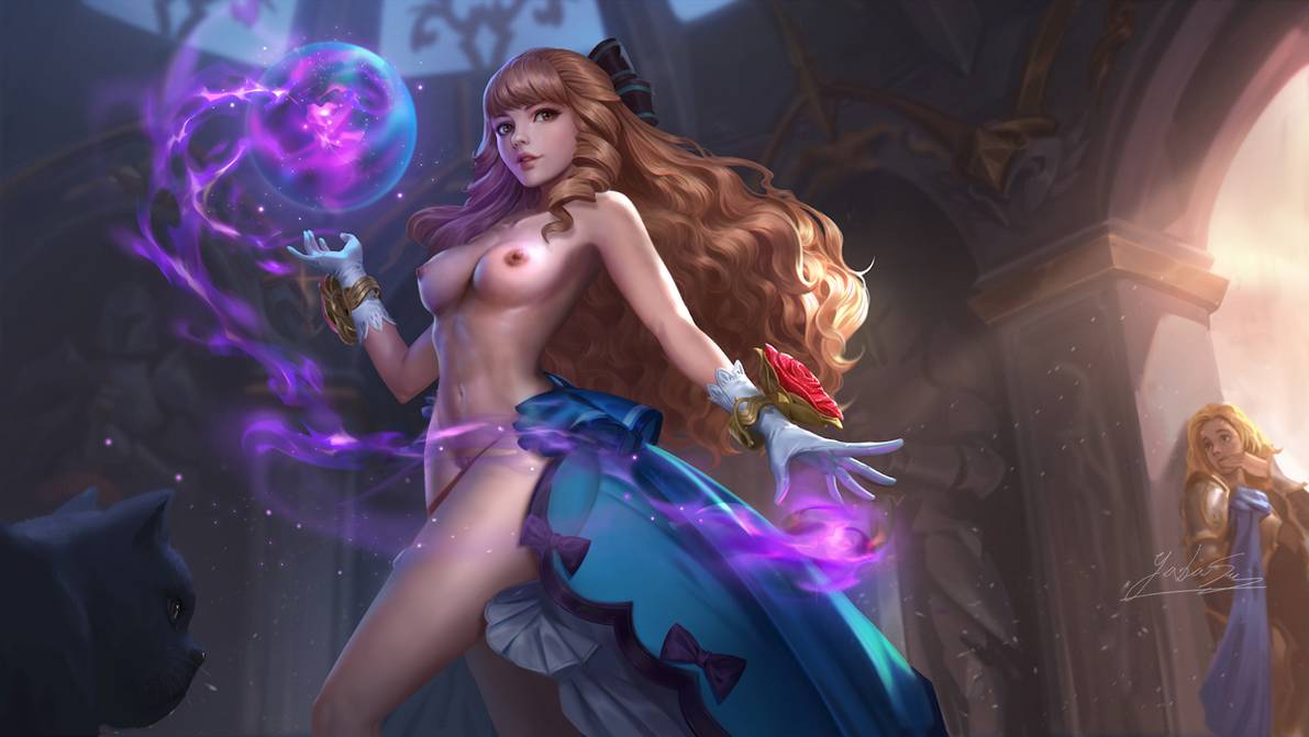 breasts, brown eyes, brown hair, female, guinevere (mobile legends), mobile legends, mobile legends: bang bang, nipples, partially clothed, yabasu