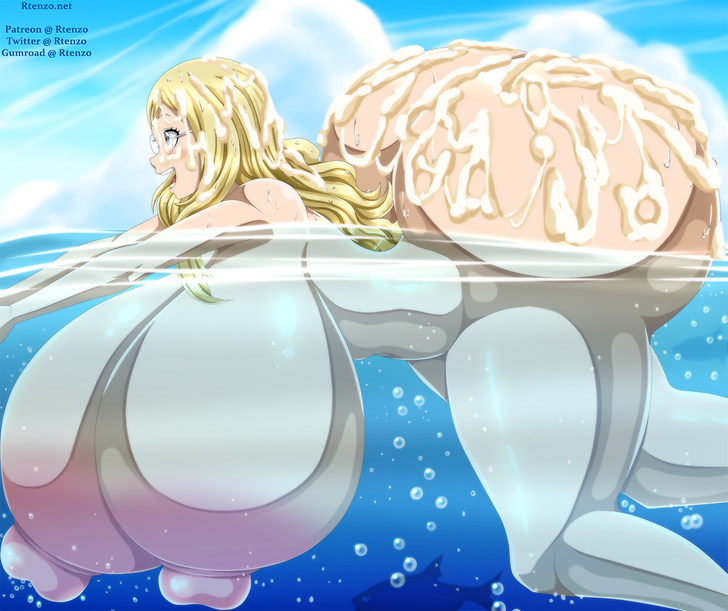 1girls, 2010s, 2019, 2d, 2d (artwork), alternate version available, ass, blonde female, blonde hair, breasts, cum, cum on ass, cum on body, cum on face, cum on hair, day, daytime, ero-enzo, excessive genital fluids, female, female focus, female only, glasses, hi res, high resolution, highres, huge ass, huge breasts, hyper, hyper ass, hyper breasts, light skin, light-skinned female, long blonde hair, long hair, long-haired female, looking at viewer, looking back, meganekko, melissa shield, my hero academia, no clothes, nude, nude female, ocean, over 480p, partially submerged, partially underwater shot, patreon only post, rtenzo, shark, shounen jump, skinny dipping, smile, solo, solo female, solo focus, swimming, tagme, thick cum, underwater, voluptuous female, water