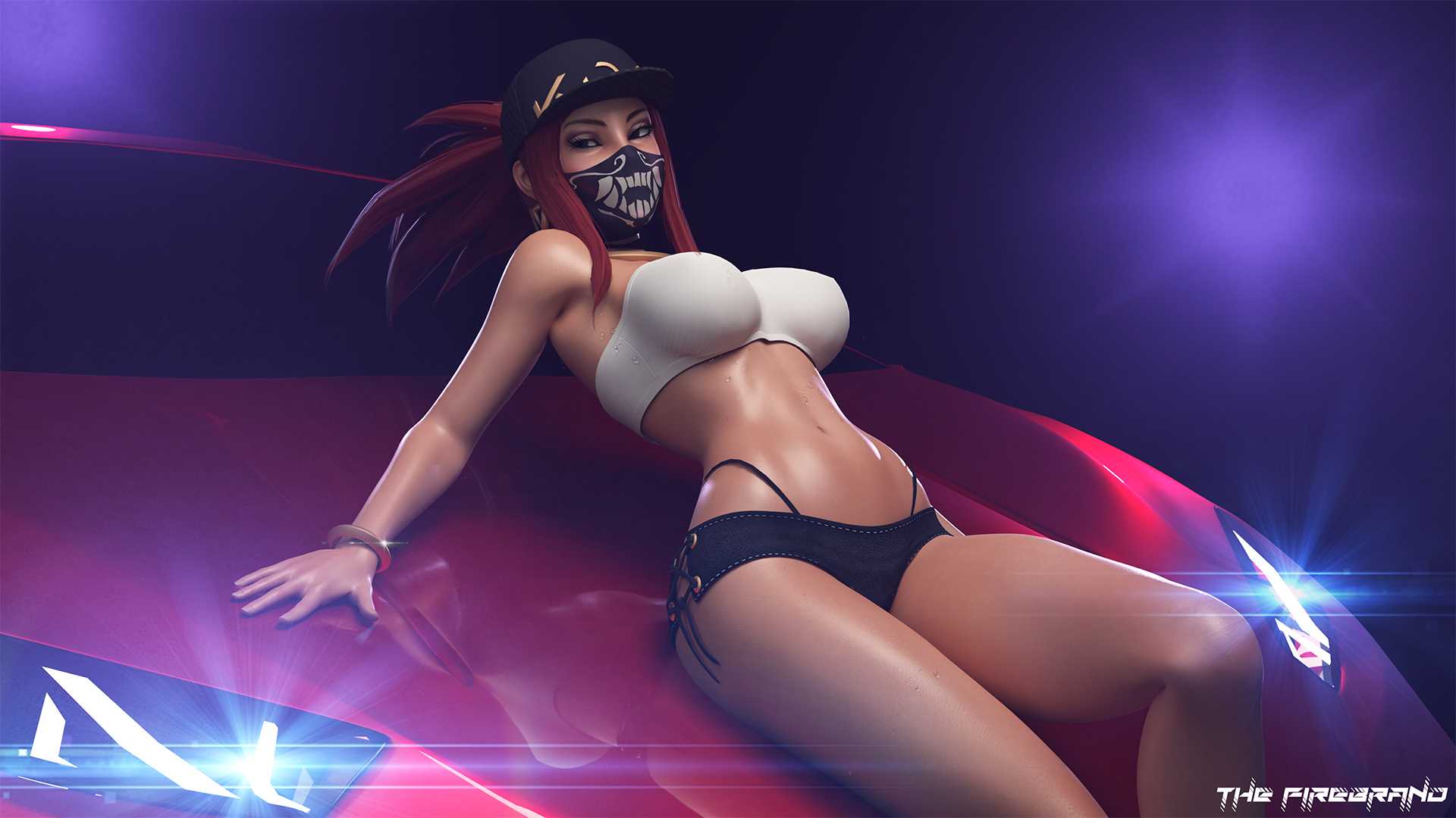 1girls, 3d, akali, alternate costume, big breasts, blender, breasts, cleavage, female, female only, k/da akali, k/da series, large breasts, league of legends, solo, strapless, strapless top, strapless topwear, the firebrand, tubetop