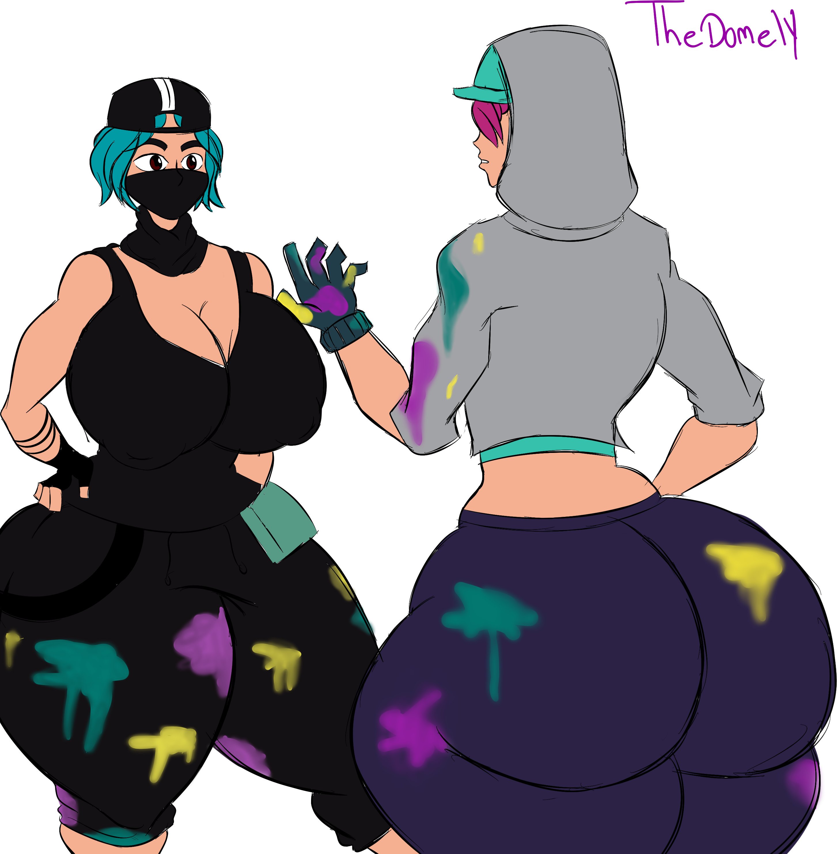 2girls, ass, big ass, big breasts, breasts, female, fortnite, skin, tagme, teknique, thedomely, tilted teknique