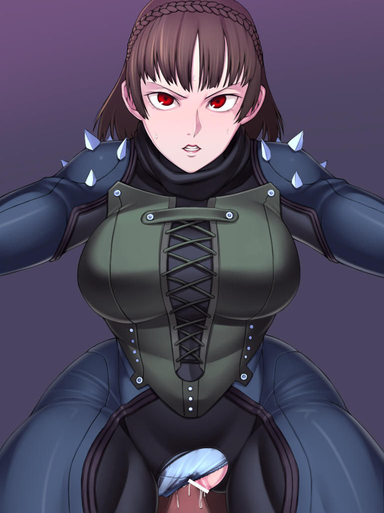 atlus, bodysuit, female, female focus, human, makoto niijima, makoto niijima (queen), male, megami tensei, pale skin, panties aside, persona, persona 5, phantom thief suit, sega, tagme