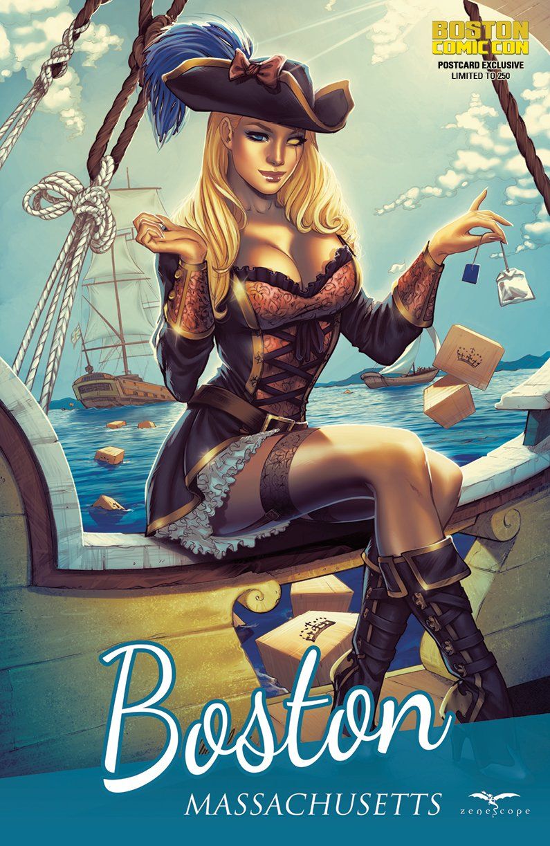 1girls alternate_costume big_breasts big_breasts black_boots black_hat blonde_hair blue_eye boots boston box breasts busty comic_cover dress elias_chatzoudis female female_only grimm_fairy_tales_(comic) hat large_breasts long_hair massachusetts minidress official_art pinup red_lips red_lipstick robyn_hood robyn_locksley scar ship sitting smile smiling solo stockings tea tea_bag text thighhighs thighs tricorne tricorne_hat wooden_ship yellow_eye yellow_sclera zenescope zenescope_entertainment