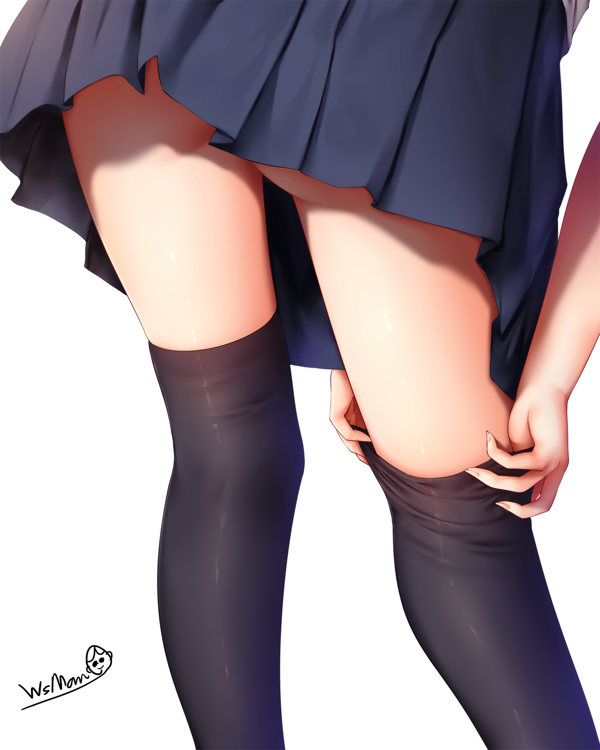 1girls, clothing, female, legs, original, skirt, smooth skin, solo, tights, white background, wsman