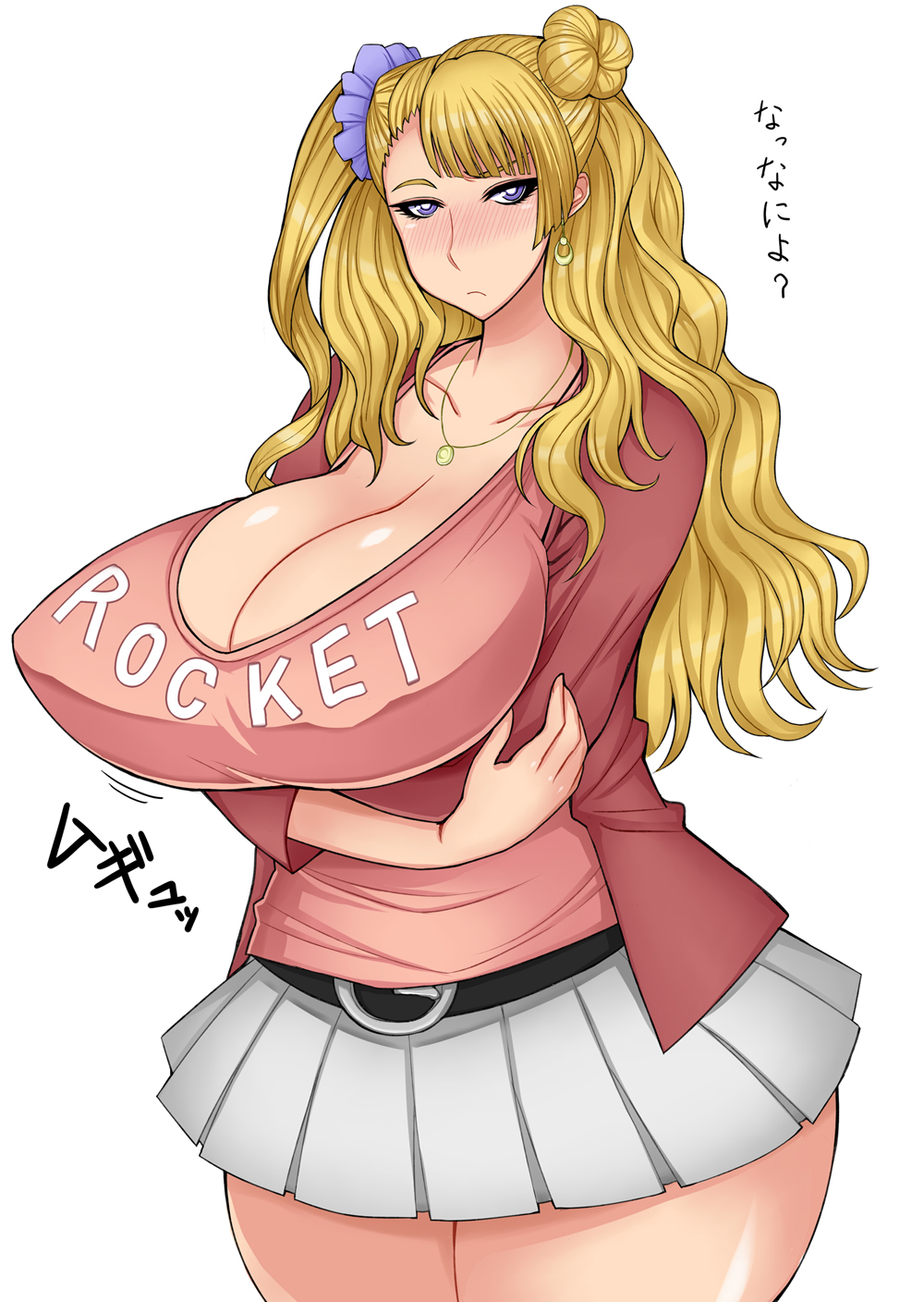 1girls, beltskirt, big breasts, blonde hair, breasts, cleavage, clothing, female, female only, galko, gyaru, huge breasts, large breasts, miniskirt, oshiete! galko-chan, otogi tetsurou, skirt, solo, wide hips