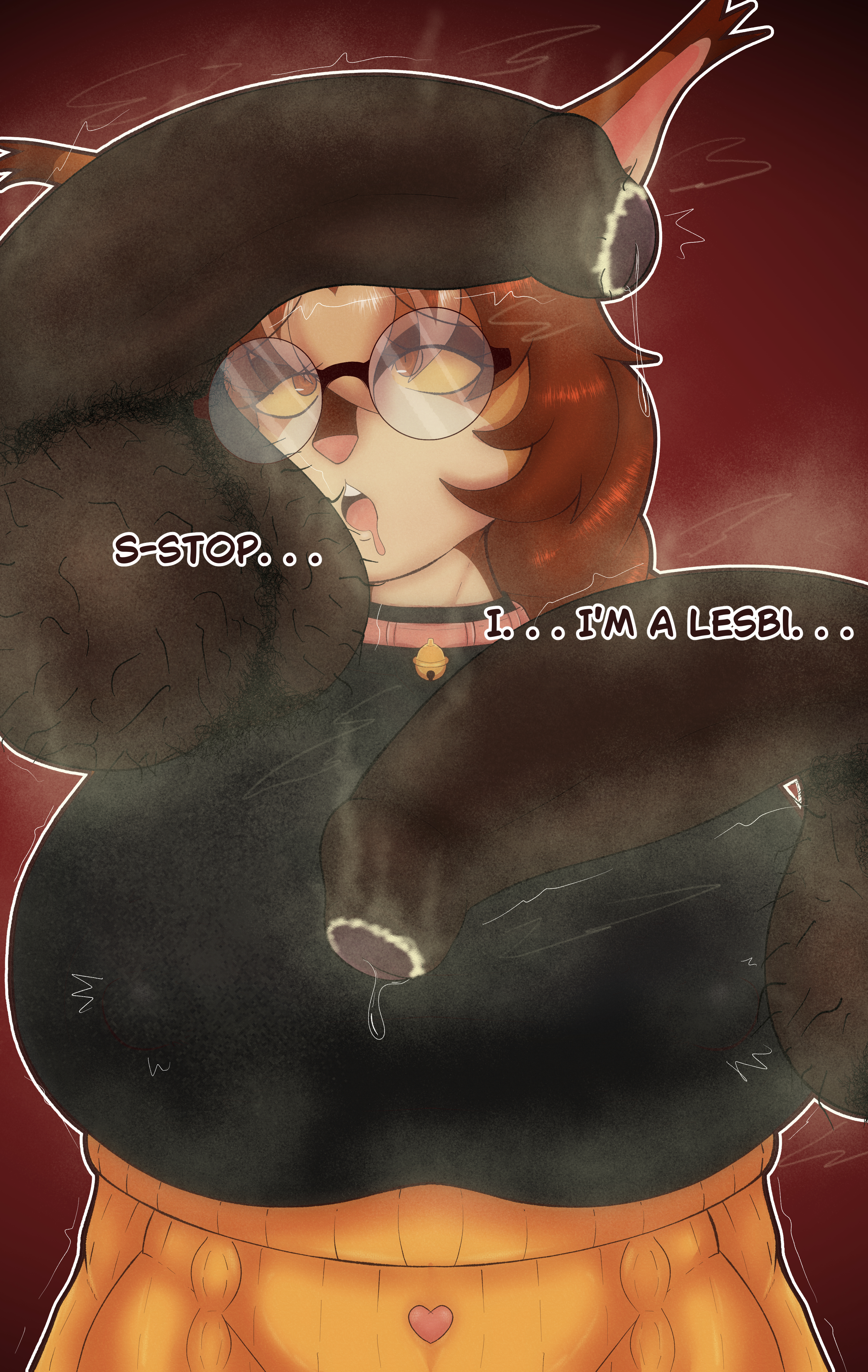 1girls, 2boys, alternate version at source, anthro, balls, big balls, big breasts, big penis, breasts, brown body, brown fur, dark skin, dark-skinned male, dizzy, faint, fainting, felid humanoid, feline, feline humanoid, furry, glasses, human on anthro, indie virtual youtuber, lesbian conversion, lesbian gets dicked, lesbian with male, miss jackie, nipple bulge, nipple outline, orientation play, orientation play (explicit), passing out, penis, penis on breast, penis on head, smegma, smelly, smelly cock, speedweeb179, stated homosexuality, stated sexuality, steam, stink fumes, stinky, text, virtual youtuber, vtuber, vtuberfanart
