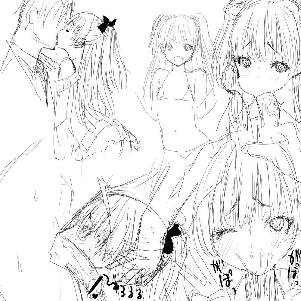 1boy ass bangs bikini black_ribbon breasts cheek_bulge collared_shirt cum cum_in_mouth cum_in_throat deepthroat eyebrows_visible_through_hair fellatio female hair_ribbon heart heart-shaped_pupils idolmaster jougasaki_rika kissing long_hair looking_at_viewer micro_bikini midriff monochrome navel oral overflow penis poin pov ribbon shirt sketch skirt small_breasts stomach straight swallowing swimsuit symbol-shaped_pupils tagme translation_request v veins veiny_penis white_background wing_collar x-ray