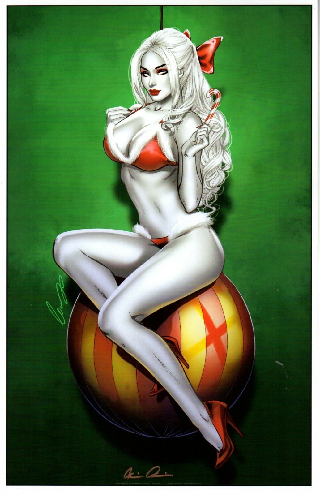 1girls 2018 avatar_press ball big_breasts bow bra breasts busty candy_cane chaos!_comics chaos_comics christmas cleavage coffin_comics elias_chatzoudis erect_nipples erect_nipples_under_clothes eye_contact eyeshadow female female_only fur_trim garter_belt garter_straps grey_skin hairbow heels high_heels lady_death large_breasts lingerie lipstick long_hair looking_at_viewer makeup mascara nipples nipples_visible_through_clothing panties pinup red_bow red_bra red_heels red_high_heels red_lingerie red_lips red_lipstick red_nail_polish red_nails red_panties red_thighhighs red_thong signature sitting smile smiling solo thighhighs thighs thong white_eyes white_hair white_skin