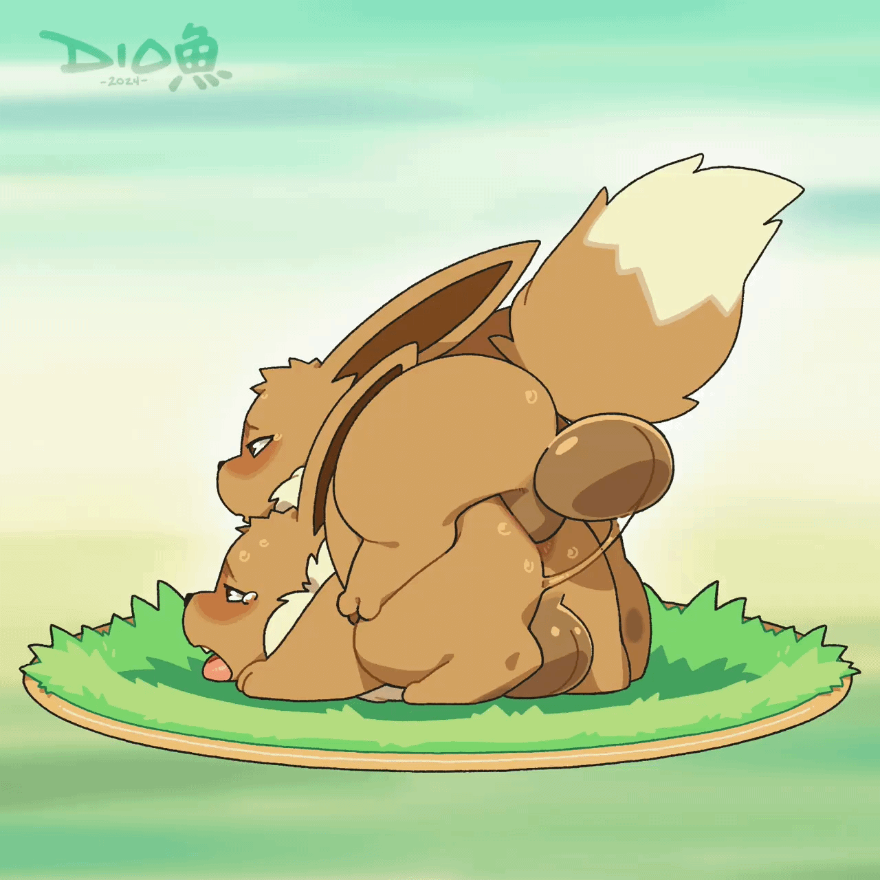 2boys, 2d, anal, animated, blush, bouncing balls, dio fishy, eevee, eeveelution, feral, feral on feral, fluffy tail, gay, gay sex, generation 1 pokemon, long ears, nintendo, pokemon, pokemon (species), sweating, tagme, textless version