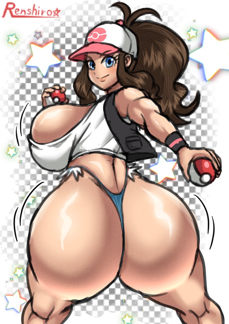 1girls, alternate breast size, alternate skin color, ass, ass bigger than head, ass focus, ass hanging out, ass hanging out of shorts, big ass, big breasts, big butt, bimbo, blue eyes, booty shorts, breasts, brown hair, bubble ass, bubble butt, butt, butt focus, dat ass, denim shorts, dumptruck ass, fat ass, fat butt, female, female only, hat, hilda (pokemon), huge ass, huge breasts, huge butt, jean shorts, large ass, large breasts, large butt, light-skinned female, long hair, looking at viewer, looking back, micro shorts, microshorts, minishorts, nintendo, poke ball, pokemon, pokemon bw, r0771, renshirou, renzaburo0771, short shorts, shorts, solo, standing, thick ass, thick thighs, thighs, wide hips