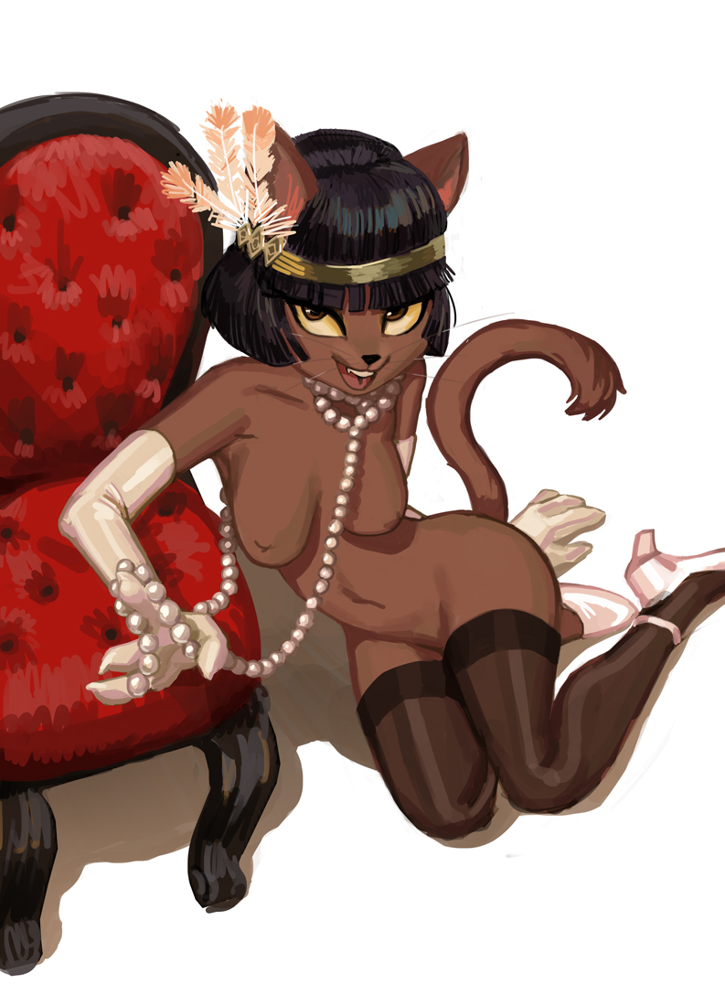 1girls 2019 anthro beads breasts chair clothed clothing domestic_cat felid feline felis female female_only flapper footwear fur furniture furstang gloves hair handwear headpiece high_heels ivy_pepper lackadaisy legwear mammal nipples partially_clothed shoes simple_background sitting smile solo stockings webcomic