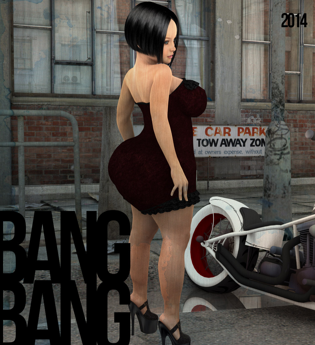 1girls 3d artist_name back_view bangbangrush bare_shoulders big_breasts bike bimbo black_hair busty curvy detailed_background dress eyelashes female female_only high_heels hourglass_figure human outdoor outside pose posing red_dress short_hair shortstack sideboob solo standing text voluptuous wide_hips yvonne_(bangbangrush)