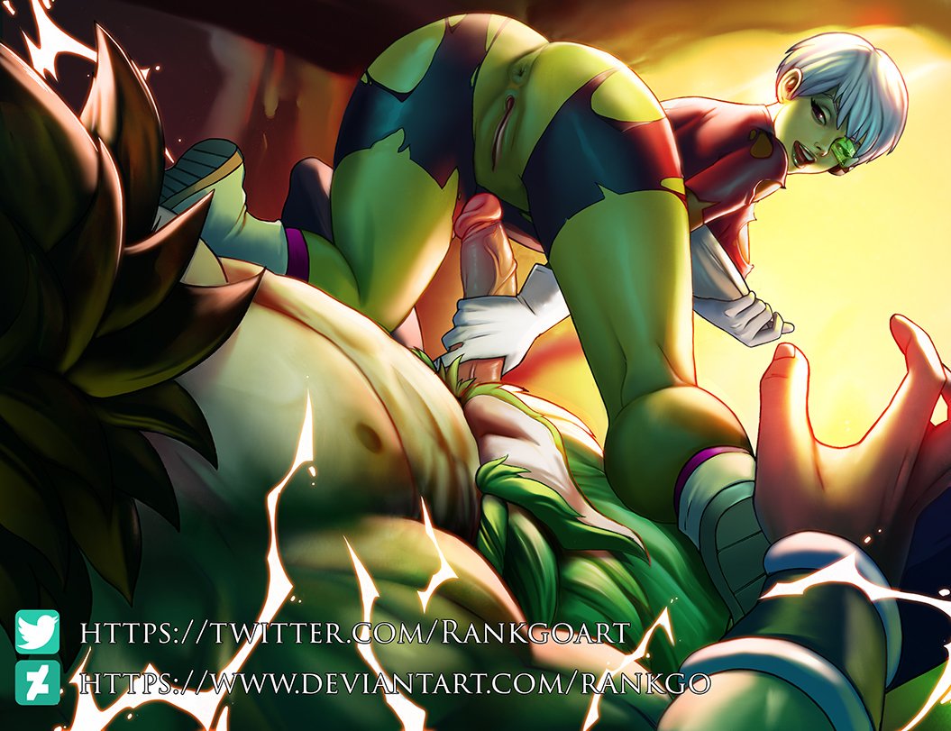 1boy 1girls alien alien_girl armor ass aura big_ass big_breasts big_penis black_hair bodysuit boots breasts broly broly_(dragon_ball_super) cheelai clothed clothes deviantart dragon_ball dragon_ball_super eye_contact eyelashes female gloves glowing green-tinted_eyewear green_skin half-closed_eyes handjob holding huge_penis humanoid imminent_sex interspecies large_penis larger_male looking_back nipples penis pink_eyes pussy rankgo scouter short_hair size_difference smaller_female teeth text thick_thighs thigh_gap tinted_eyewear twitter_username url vagina veins veiny_penis watermark white_hair wide_hips