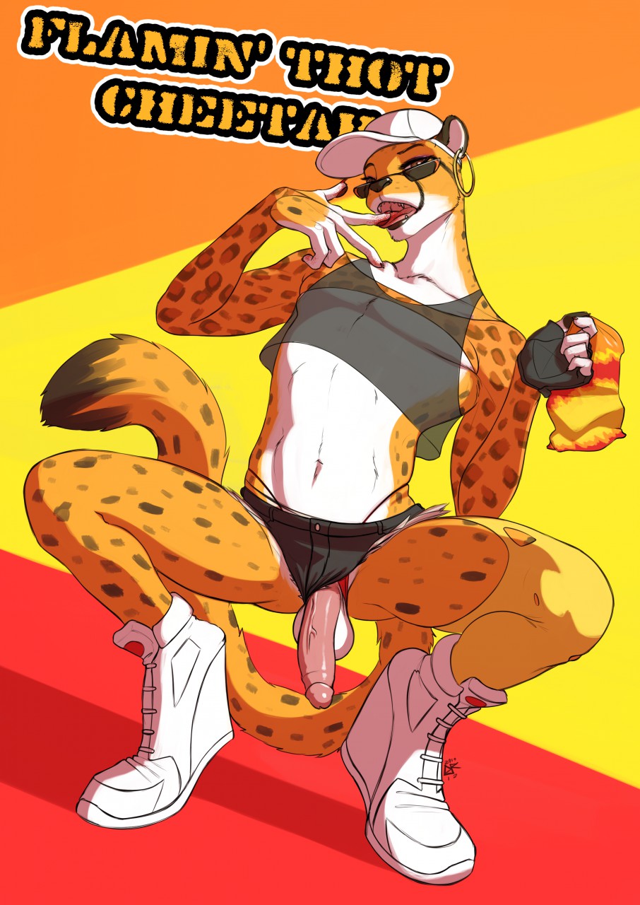2019 5_fingers anthro balls black_body black_fur cheetah circumcised clothing crop_top crouching ear_piercing english_text erection eyewear felid feline fingerless_gloves fingers fur glans glistening glistening_penis gloves handwear hat headgear headwear humanoid_penis ldr male male_only mammal navel penis penis_through_leghole piercing pink_penis poking_out shirt simple_background sneakers solo spots spread_legs spreading sunglasses text topwear underwear vein white_body white_fur yellow_body yellow_fur