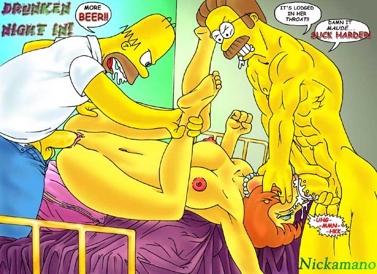 female homer_simpson human male maude_flanders ned_flanders nickamano straight the_simpsons