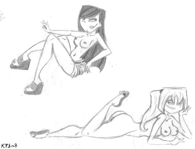 2008 2girls ass breasts bridgette_(tdi) female female_only heather_(tdi) kiryapd local-shop long_hair lying_down monochrome straight_hair total_drama_island