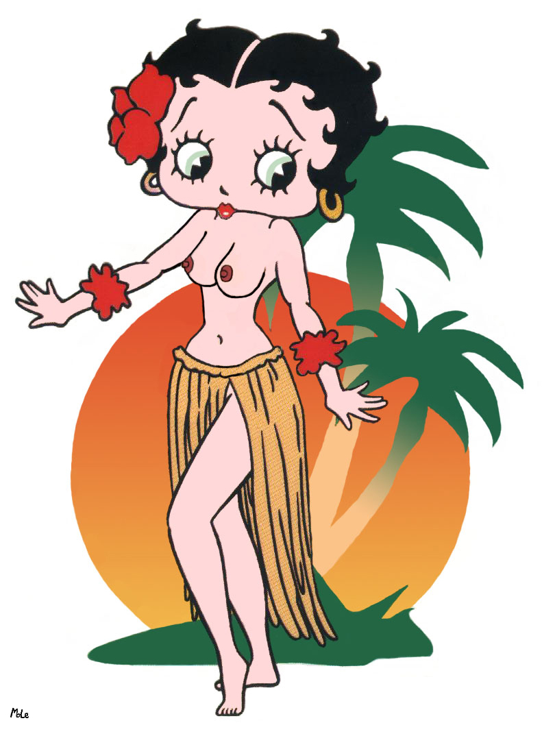 barefoot betty_boop grass_skirt hoop_earrings hula_dancer hula_skirt mole_(artist) palm_trees red_lipstick sunset tagme topless tropics white_background