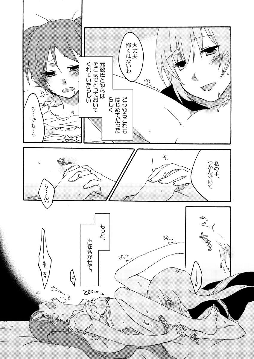 2girls blush comic cunnilingus female hatsune_miku holding_hands megurine_luka monochrome multiple_girls oral partially_translated saliva sweat text tied_hair translation_request twintails unagi_no_kabayaki vocaloid yuri