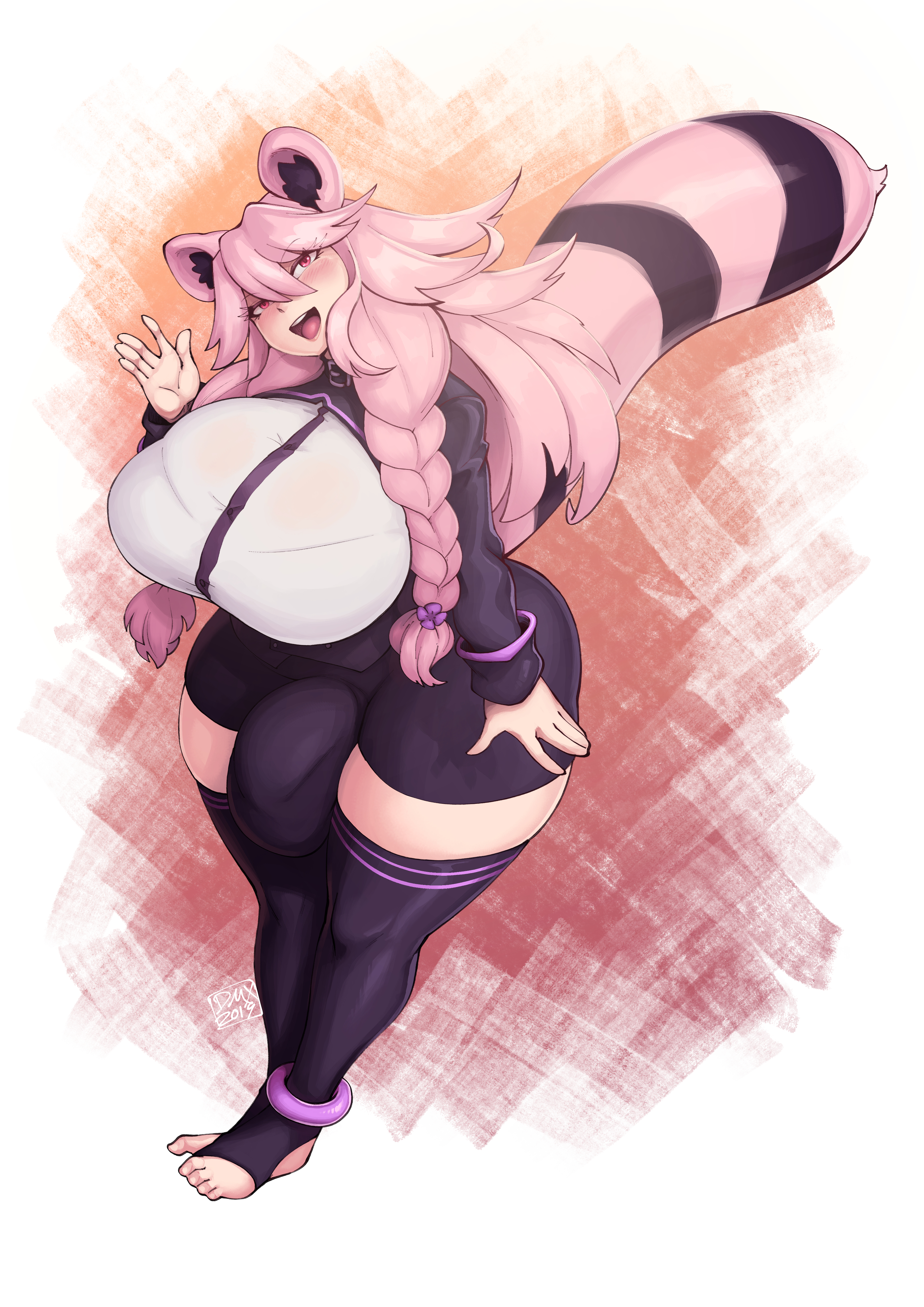 1futa, absurdres, big penis, breasts, bulge, dickgirl, dmxwoops, erection under clothes, futa only, futanari, highres, horny, huge breasts, huge cock, intersex, penis, penis under clothes, solo, thick thighs, thighhighs, wide hips