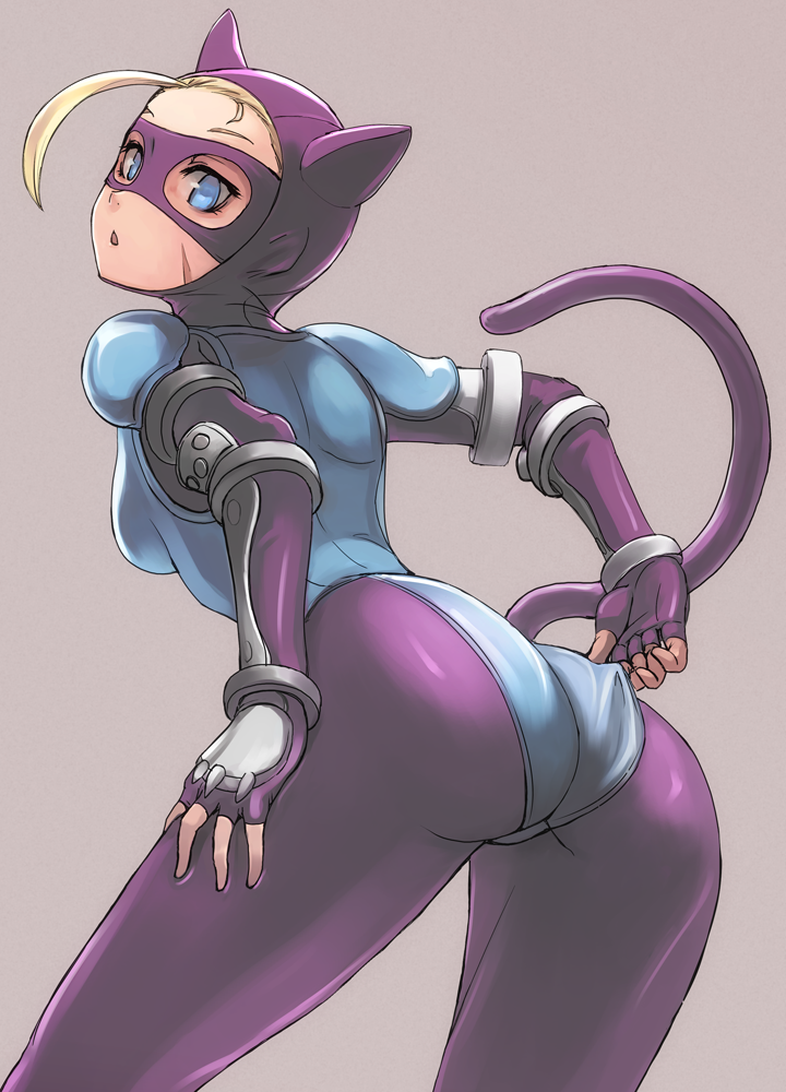 1girls, alternate costume, animal ears, ass, big ass, blonde hair, blue eyes, boots, cammy white, capcom, cat ears, cat tail, catwoman (cosplay), cosplay, female, impossible clothes, looking back, mask, open eyes, solo, spandex, street fighter, tail, thick thighs, thighhighs, thighs