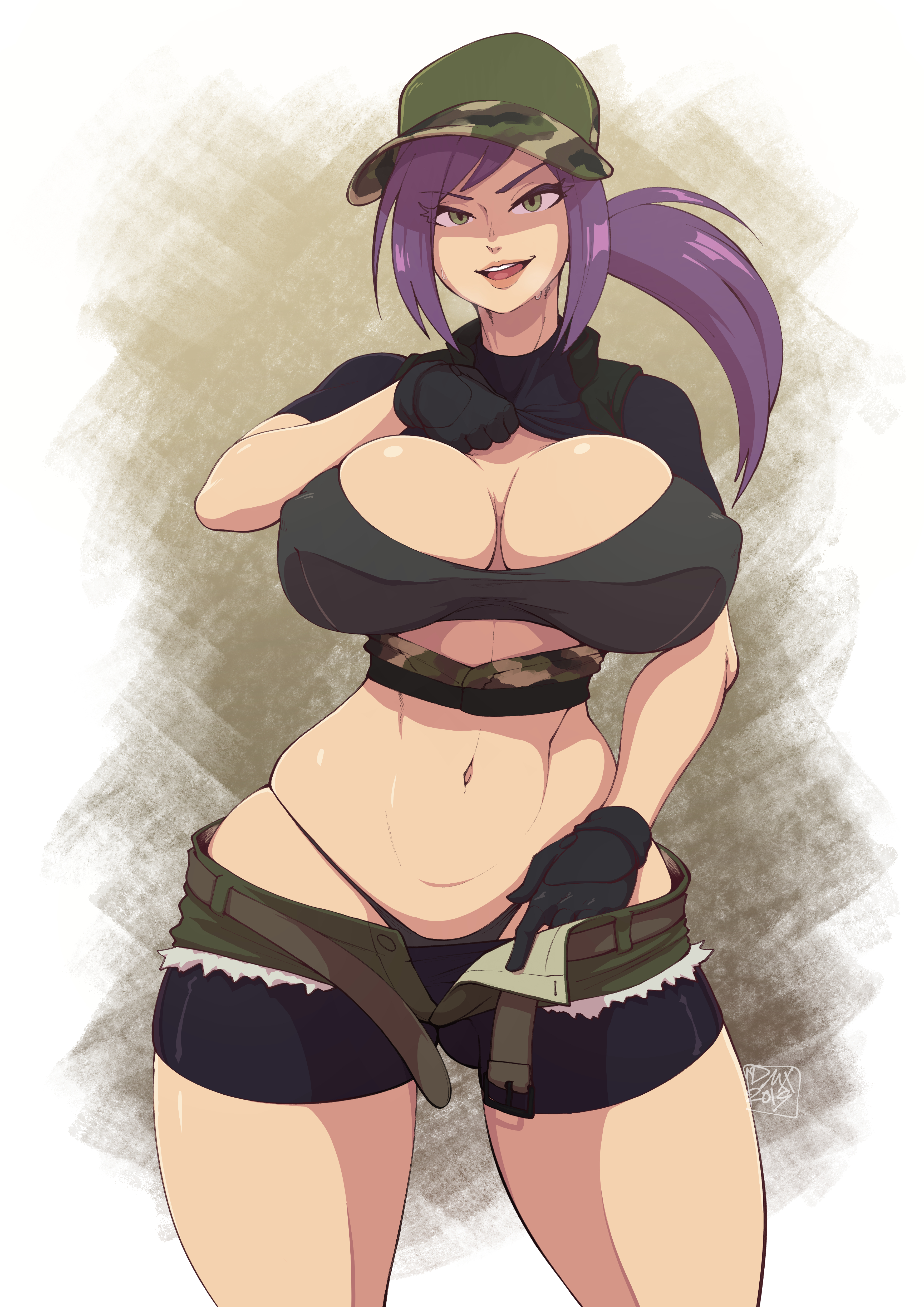 1girls, breasts, cleavage, dmxwoops, female, female only, huge breasts, looking at viewer, simple background, solo