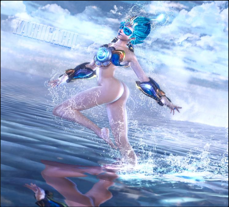 1girls ass atlantic_tracer nude overwatch overwatch_2 overwatch_league tracer water