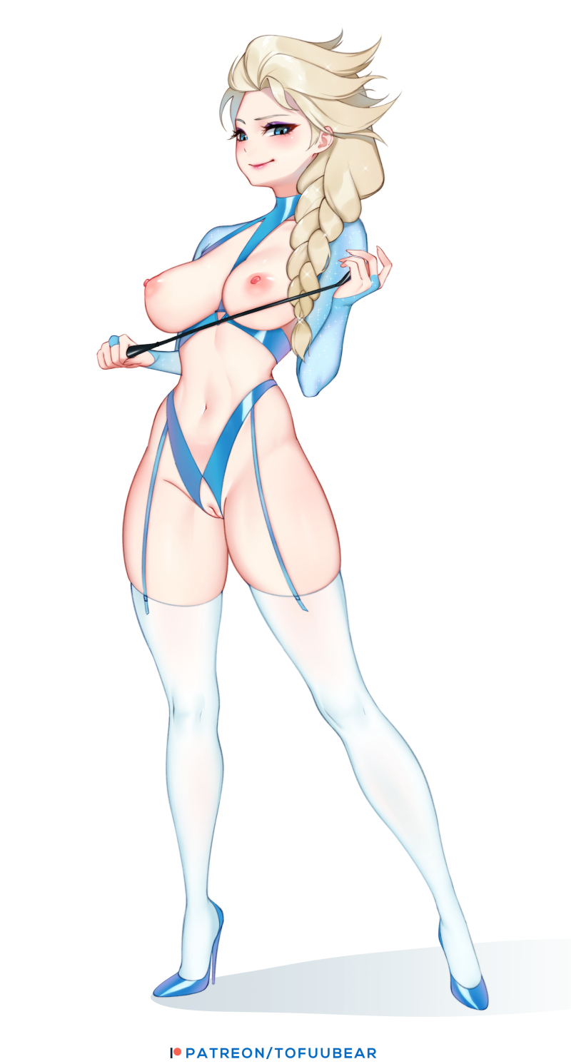 1girls, areolae, blonde hair, breasts, clothing, disney, elsa (frozen), female, female only, frozen (film), hair, high heels, long hair, nipples, princess, pussy, shoes, solo, thighhighs, tofuubear