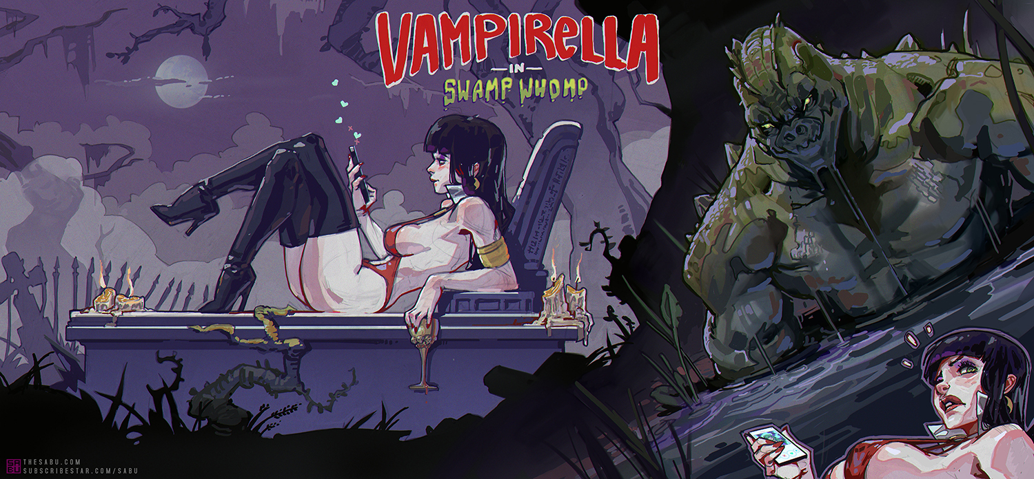 1girls, big breasts, breasts, dynamite comics, female, high heels, large breasts, sabudenego, solo focus, thighhighs, vampirella, vampirella (series)