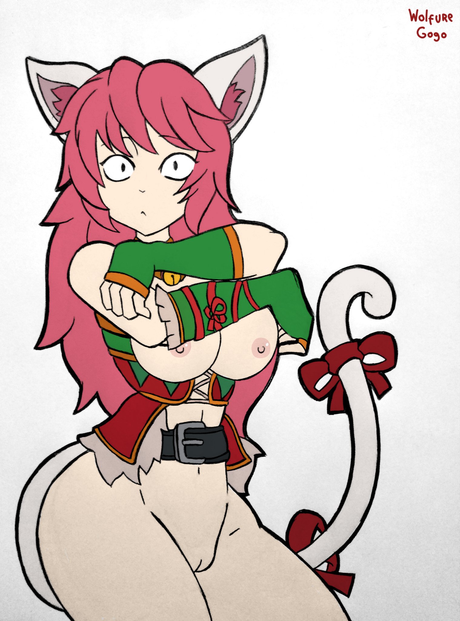 1girls, alternate costume, cat ears, christmas, female, maeve (paladins), merrymaker maeve, negum akil, paladins, pink hair, tagme