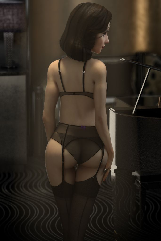 1girls, 3d, ass, bioshock, bioshock infinite, black panties, brown hair, burial at sea, elizabeth comstock, female, female only, light skin, light-skinned female, lingerie, pseudonym3d, solo, tagme