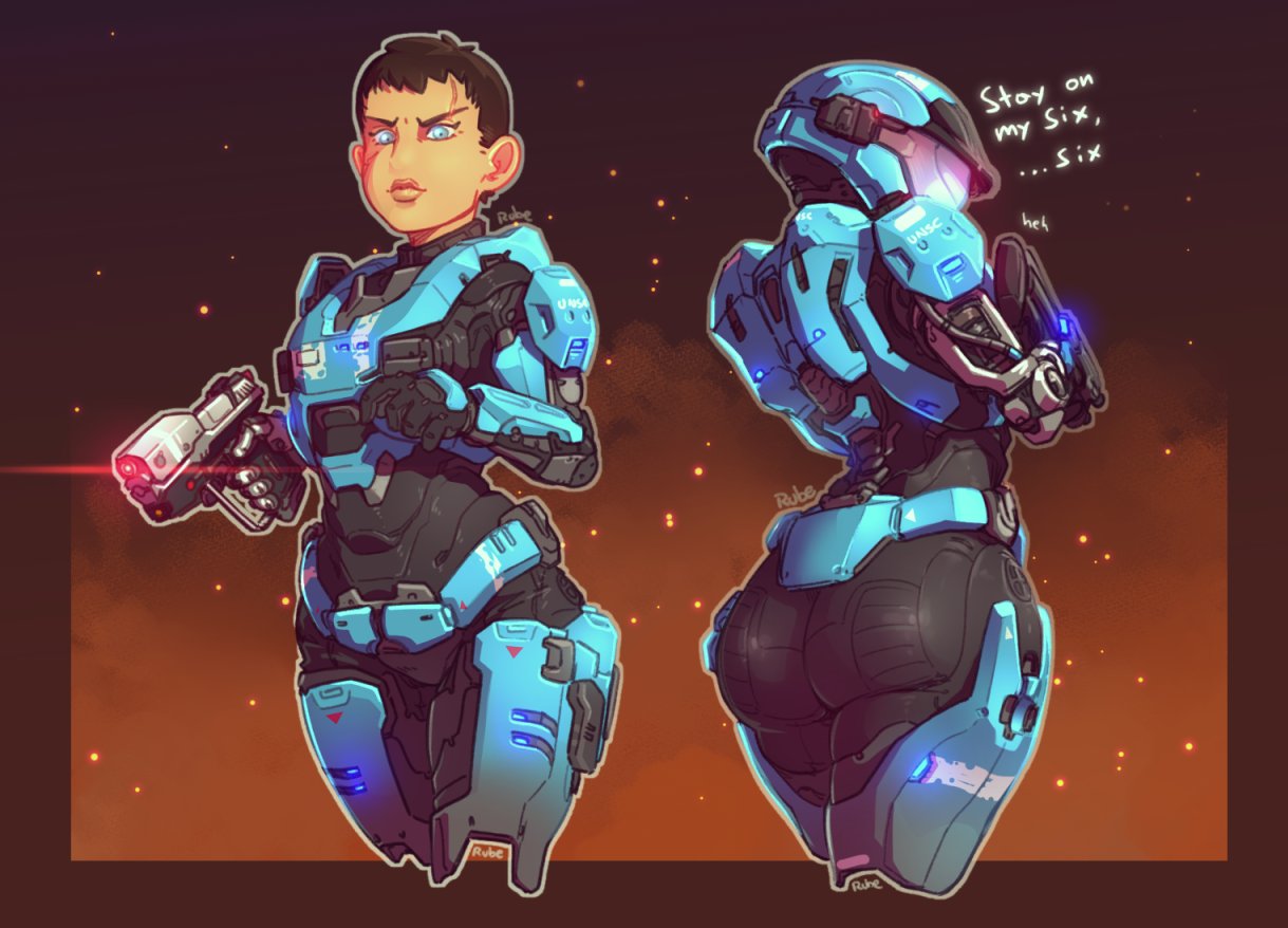 1girls 2d 2d_(artwork) armor ass big_ass blue_eyes catherine-b320 curvy english_text female female_human female_only female_spartan_(halo) gun halo_(series) halo_reach helmet hidden_face holding_gun human kat-b320 large_ass mask mechanical_arm power_armor rube scar short_hair skin_tight solo spartan_(halo) spartan_iii_(halo) text tight_clothing weapon wide_hips