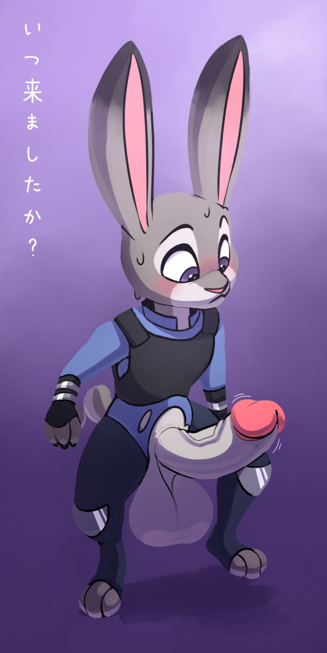 1futa, 2019, accidental exposure, balls, blush, bunny ears, bunny tail, clothed, clothing, color, crotchless, dickgirl, disney, embarrassed, embarrassed nude futa, erection, exposed, exposed balls, exposed penis, flat chest, furry, furry only, futa only, futanari, huge cock, humanoid penis, hyper, hyper balls, hyper penis, ineffective clothing, intersex, japanese text, judy hopps, komdog, komponi, legs apart, lost clothes, no panties, penis, penis out, police, police uniform, purple eyes, rabbit, sagging balls, solo, solo futa, squatting, standing, sweat, tagme, torn clothes, translated, veiny penis, wardrobe malfunction, wide hips, zootopia