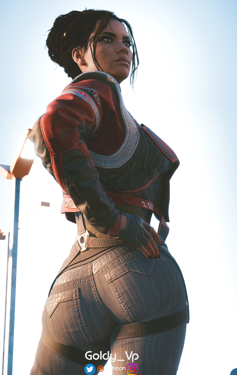 1girls, 3d, ass, big ass, big breasts, big butt, big nipples, breasts, cd projekt red, cyberpunk, cyberpunk 2077, female, goldy 3d, looking away, outfit, panam palmer, solo, straight, thick thighs
