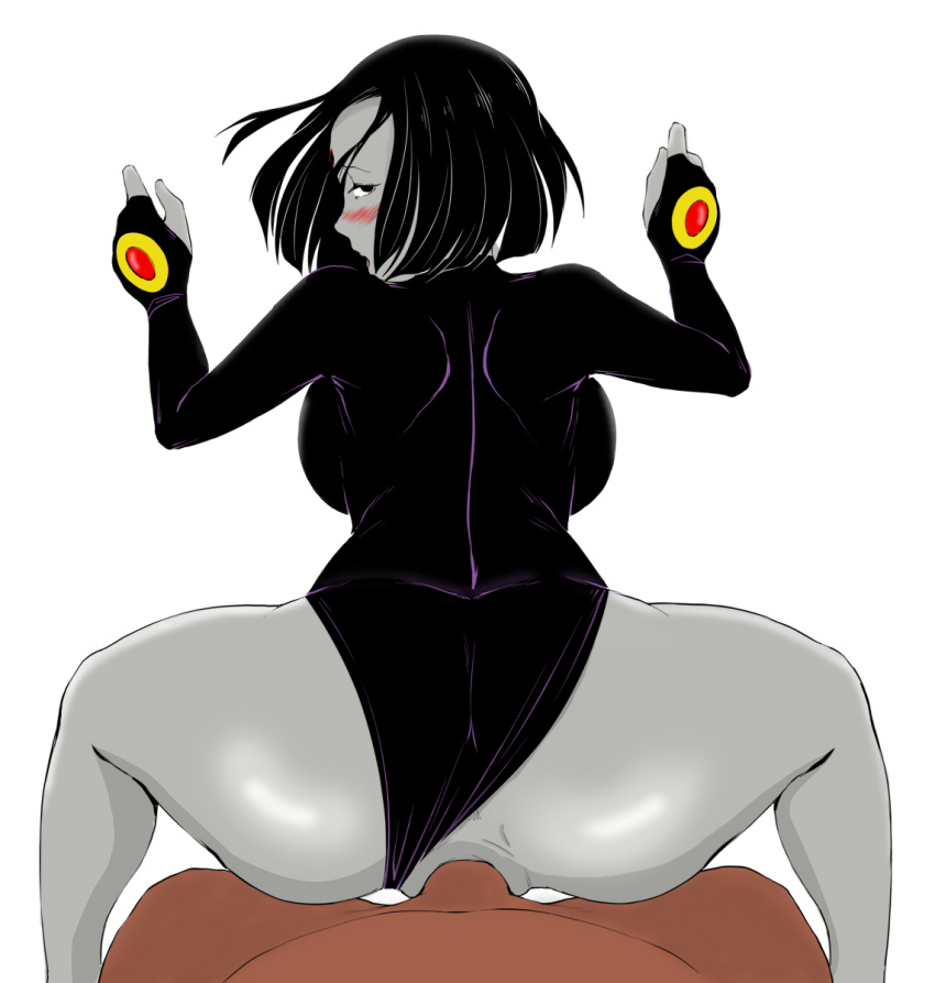 ass, big ass, black eyes, black hair, blush, blushing, color, colored, cyborg (dc), dagoobah, dark skin, dark-skinned male, dc, dc comics, female, grey skin, interracial, khexxi, leotard, leotard aside, looking back, male, male pov, nudity, penetration, penis, pov, rachel roth, raven (dc), sex, straight, superhero, superheroine, teen titans, uncensored, unseen male face